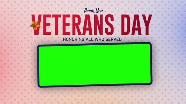 Thank You Veterans Day Honoring All Who Served Text Animation with Horizontal Green Screen Display Mockup Frame