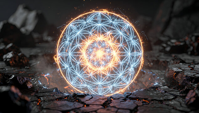 Futuristic 3D Render of a Luminous Geometric Mandala