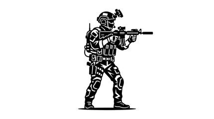 Naklejka premium Soldier silhouette holding an assault rifle
