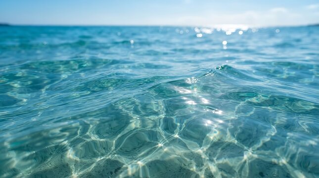 Blue Water Surface with Clear Ocean Waves and Turquoise Ripple Texture, Abstract Summer Sea Background with Clean Liquid Reflection and Natural Aquatic Pattern