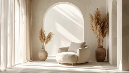 Fototapeta premium Elegant Church and Luxury Hotel Interior with Classic Architecture, Wood Furniture, Large Windows, Fireplace, Mirror, Curtains, and Sophisticated Decorative Lighting