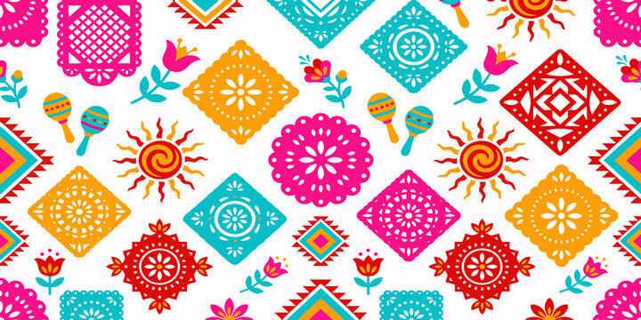 Papel Picado Fiesta Seamless Pattern for Hispanic Heritage Month Design