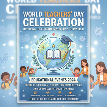 Blue event poster for World Teachers Day celebration.