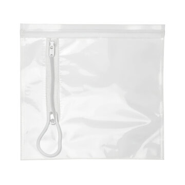 Transparent plastic zipper bag with white interior isolated on white background p n g a i generated transparent plastic bag