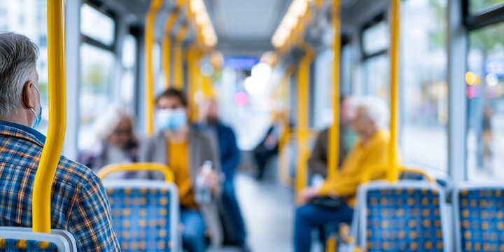 Elderly passengers wearing masks on bus