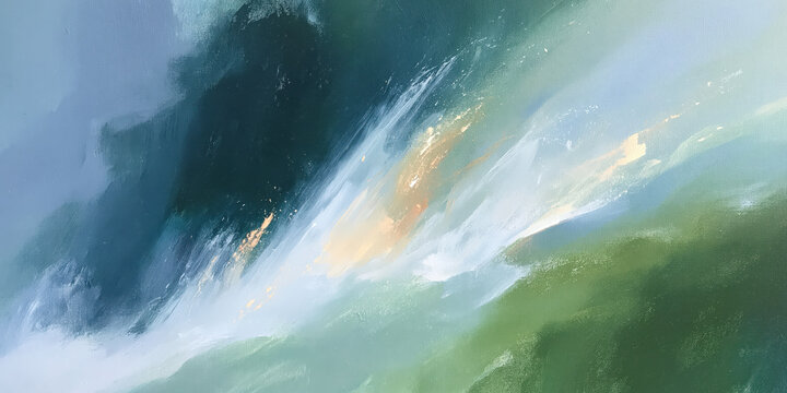 ethereal storm cloud abstract painting with iridescent light breaking through dark turbulent atmosphere for wellness branding web design advertising editorial backgrounds
