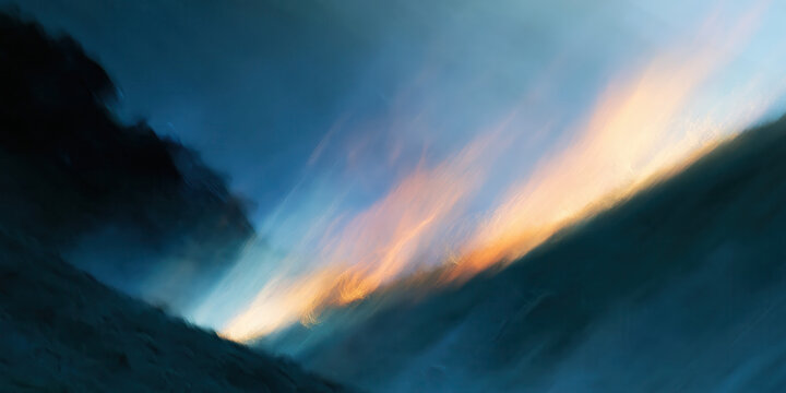ethereal storm cloud abstract painting with iridescent light breaking through dark turbulent atmosphere for wellness branding web design advertising editorial backgrounds
