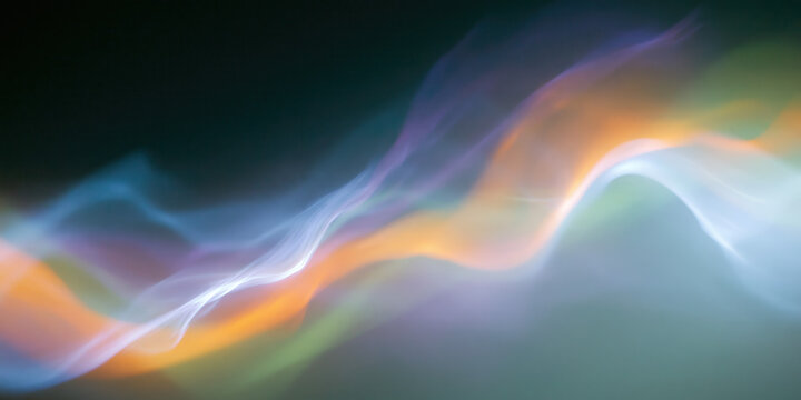 ethereal smoke wave flows across dark void blending amber teal violet hues creating dreamy abstract fluid motion perfect for wellness branding web hero banners advertising backgrounds
