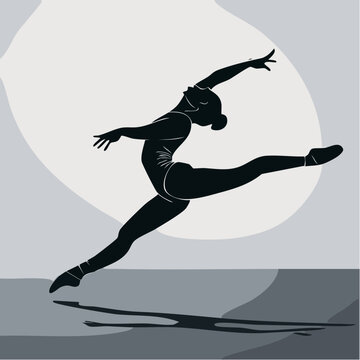 Dynamic modern dance leap by endomorph dancer in mid-air performance against minimalist backdrop
