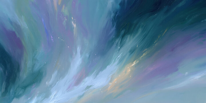 abstract oceanic wave painting with swirling teal violet currents and golden sparkles for wellness branding web design advertising backgrounds evoking serene fluid motion
