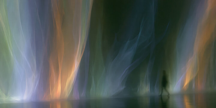 ethereal multicolored smoke plumes swirling in dark studio space creating dreamy abstract atmosphere perfect for wellness branding web design advertising and artistic backgrounds
