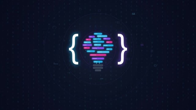 Animated Coding Education Interface with Logic Flow Icons for Online Learning Motion Graphic