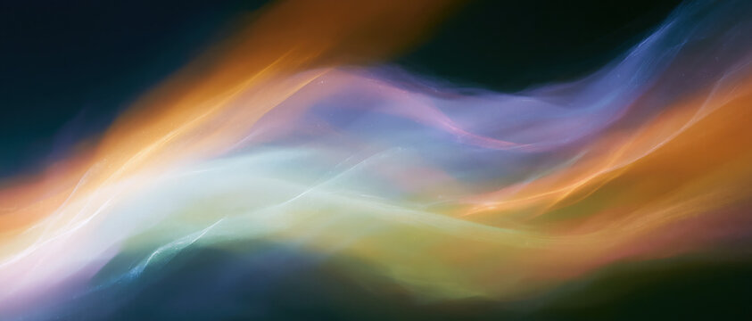ethereal smoke waves swirling vibrant orange purple hues dark backdrop abstract fluid motion serene atmosphere digital art background web design advertising wellness branding
