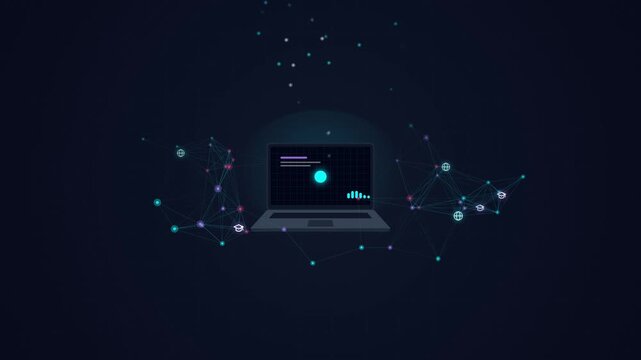 Global E-Learning Network with Digital Education Icons and Connected Student Nodes Motion