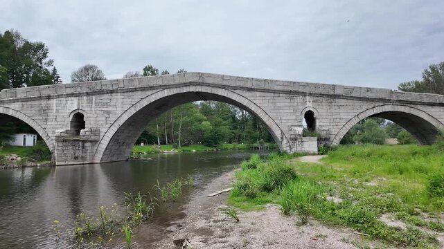 Kadin most - a 15th-century stone arch bridge over the Struma River at Nevestino, Kyustendil Province, Bulgaria