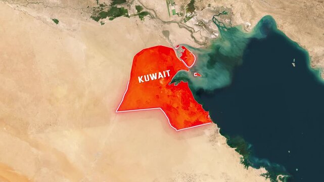 Kuwait highlighted on satellite map animation with the flagpole motion 
