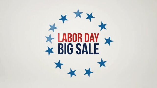 Labor day big sale promotional typography motion graphic with blue stars