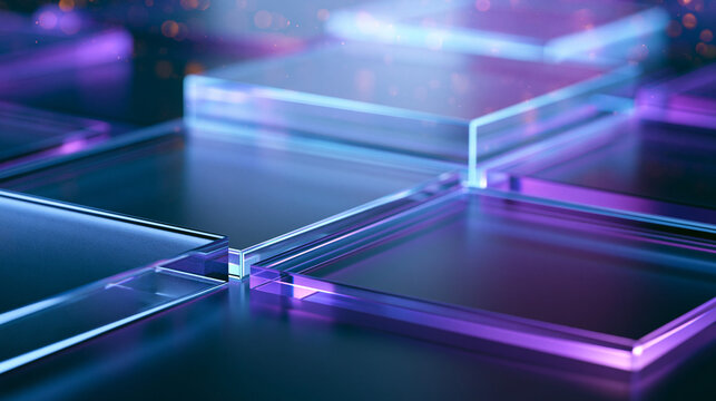 Abstract 3D glass blocks background with purple and blue tones
