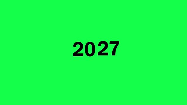 Reverse 27 year counter animation scrolling back from 2000 to 2027 on green background. Vertical progression from past to future evolution time line animation. 2000 to 2027 scrolling up animation