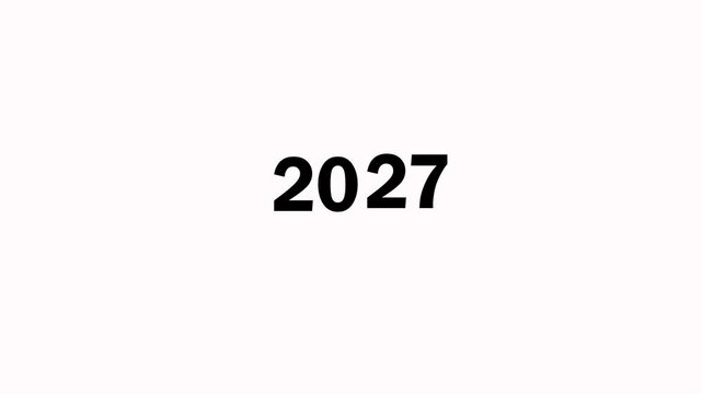 Reverse 27 year counter animation scrolling back from 2000 to 2027 on white background. Vertical progression from past to future evolution time line animation. 2000 to 2027 scrolling up animation