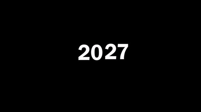 Reverse 27 year counter animation scrolling back from 2000 to 2027 on black background. Vertical progression from past to future evolution time line animation. 2000 to 2027 scrolling up animation