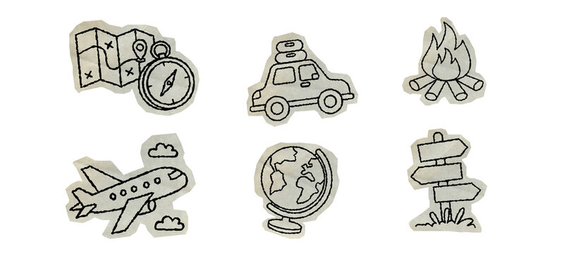 Scrapbook travel doodle collection, vector illustration