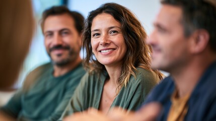 Fototapeta premium Couple smiling after positive counseling session with professional support
