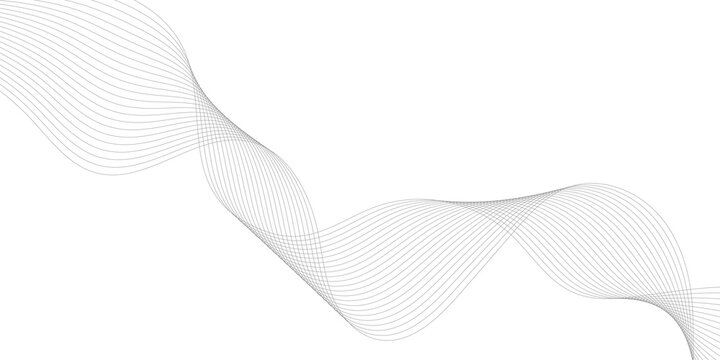 Minimalist abstract wave background with flowing gray lines. Elegant curved line pattern on white. Modern digital graphic for corporate presentation, web header, and clean tech design.