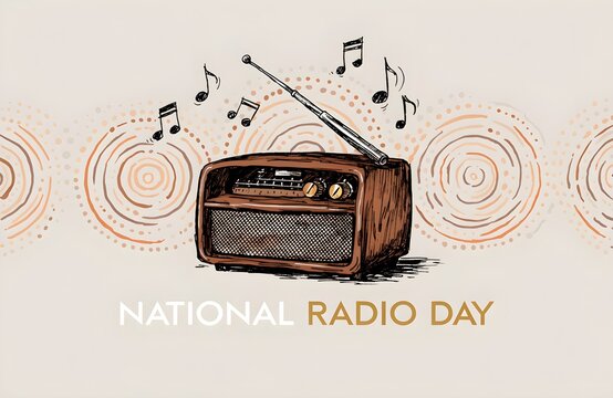 Vintage brown radio illustration for national radio day