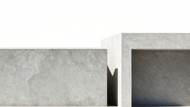 Minimalist concrete architectural blocks against white background