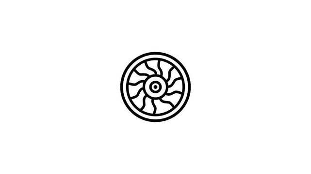 Rotating Wheel Line Icon Motion Graphic on White Background video...