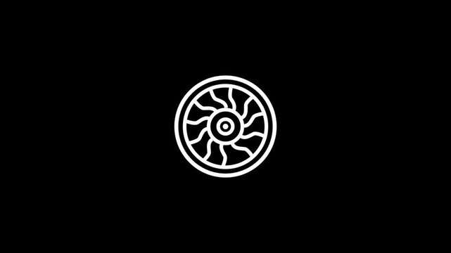 Rotating Wheel Line Icon Motion Graphic on black Background video...