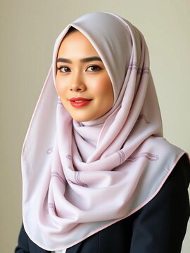 Professional attire, hijab adorned with subtle patterns, Smile, ||Business