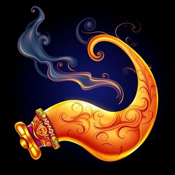 Vector illustration of a shofar blowing, with intricate details and curves, blowing, sound