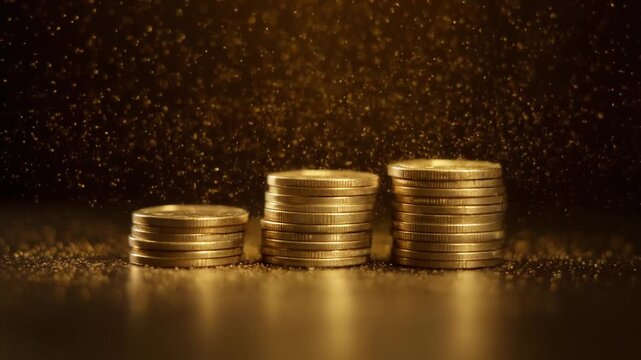 Gold coin stacks growing with falling particles loop