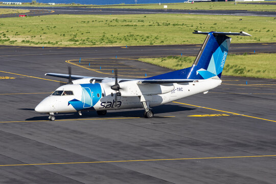 SATA Air Acores Bombardier Dash 8-Q200 airplane at Ponta Delgada airport in Portugal