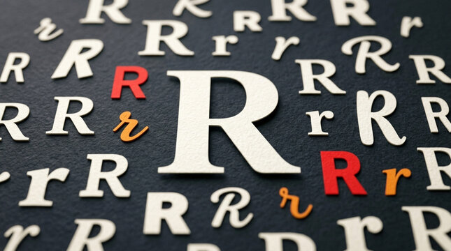 Alphabet Letters R, Uppercase and Lowercase, White, Red, Orange, Textured Background