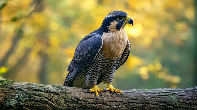 The captures a falcon soaring through the air with its wings spread wide and tail fanned out, showcasing the impressive power and agility of this species.