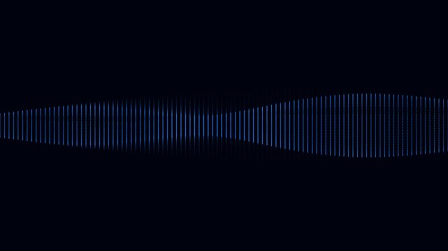 Abstract Sound Waves Animation, Pulsating Blue Lines Moving Across a Dark Background, Looping Motion Graphics