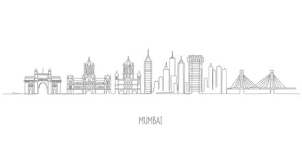 Obraz premium Mumbai Skyline Silhouette - Famous Landmarks, India