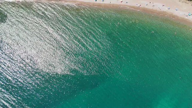 Aerial Drone Flyover Turquoise Sea Beach Bodrum Turkey Summer