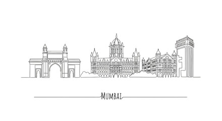 Naklejka premium Mumbai Skyline Silhouette: Gateway of India & Victorian Architecture, India