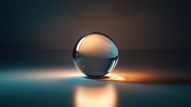 A clear glass sphere illuminated by warm and cool light