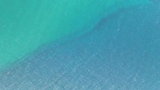 Aerial Flyover Turquoise Sea Revealing Coral Reef Bodrum Turkey