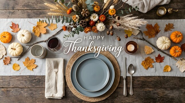 Festive thanksgiving table setting with autumn decor and warm color palette