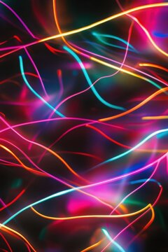 Abstract swirls of neon light trails in vibrant colors