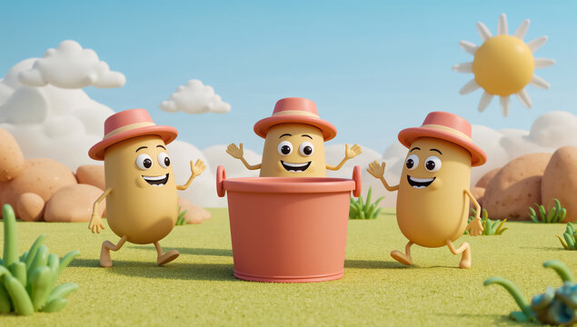  Cute cartoon potato vegetable in the field, animation