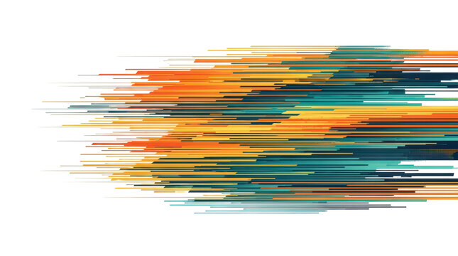 Abstract digital glitch art with horizontal lines isolated on transparent background