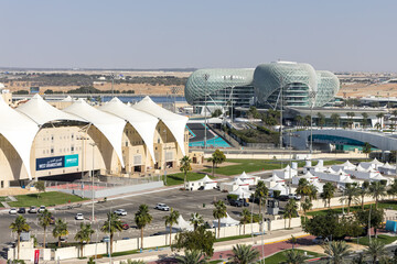 Fototapeta premium Yas Marina Circuit Formula 1 Grand Prix motorsport race track in Abu Dhabi, United Arab Emirates