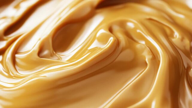Close-up of flowing peanut butter with a smooth texture.